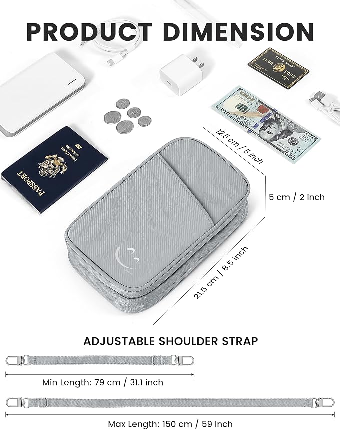 Travelkin Passport Holder For Travel Family, RFID Blocking Passport Wallet | 2-in-1 Travel Organizer, Women Men, Travel document holder, Credit Cards, Cash, Electronic Essentials, Shoulder carry