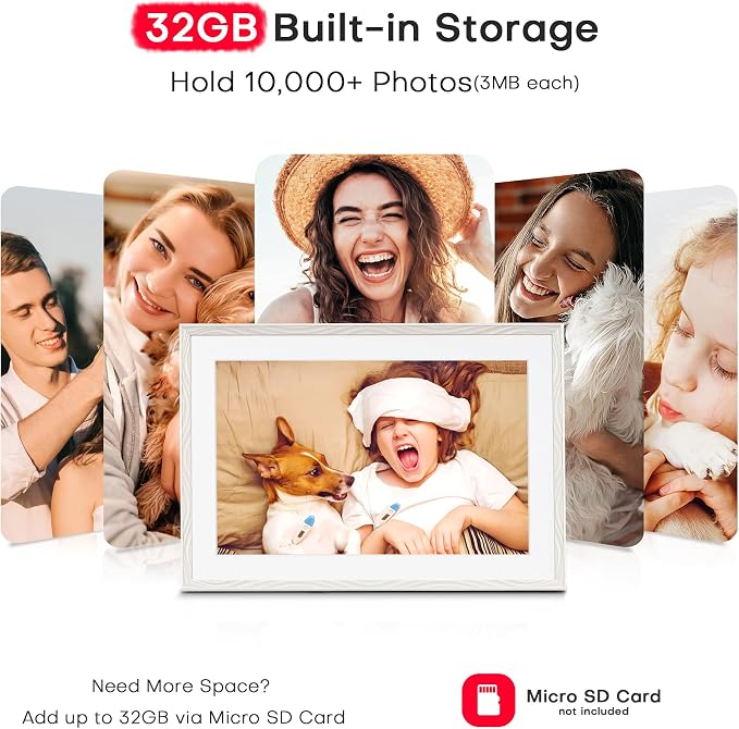 Frameo Digital Picture Frame, 10.1 inch Frameo Digital Frame WiFi, 1280 * 800 IPS HD Touchscreen, 32GB Storage, Instant Share Photo Video, Gifts for Mom, House Warming