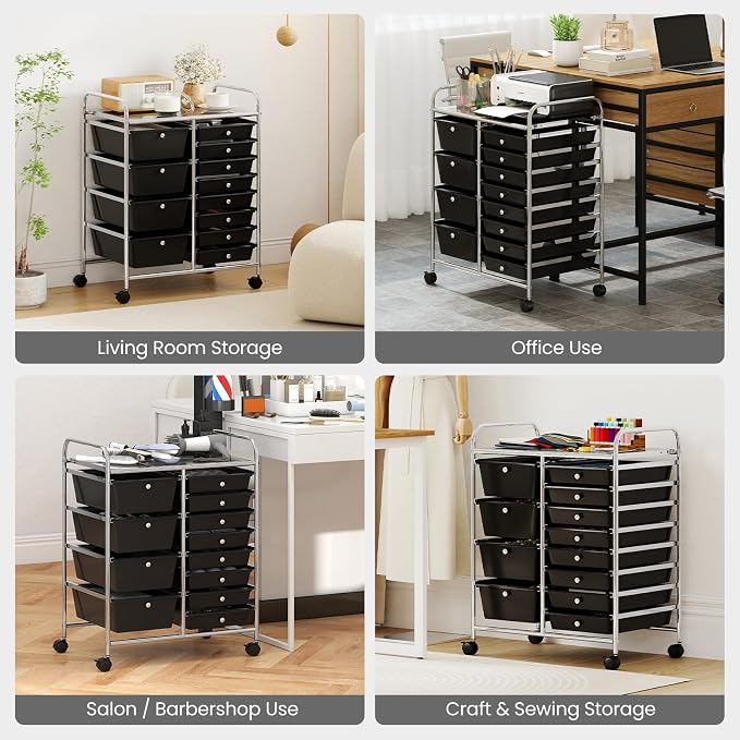 RELAX4LIFE 12-Drawer Rolling Storage Cart - Mobile Utility Drawer Carts with Wheels, Craft Organizers Cart for Classroom Organization and Storage, School, Office, Home