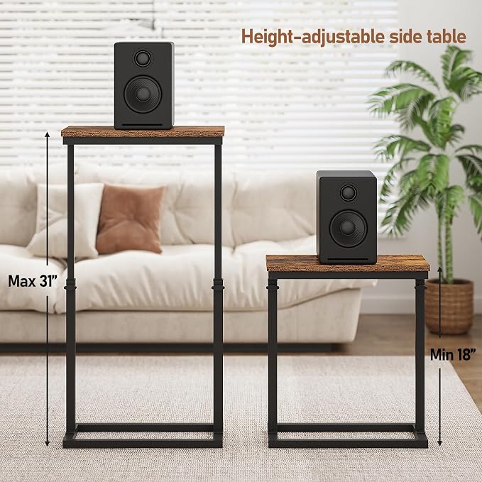 TUTOTAK End Table, Side Table, Tall Couch Table, Sofa Table | for living Room, Bedroom, Brown TB01BB083