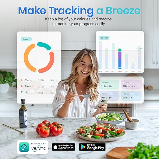 Etekcity Food Kitchen Scale with Nutritional Calculator, Smart App, 11lb | Free app with 19 nutrients tracking, calorie and macro calculator, grams and ounces, ideal for weight loss, Stainless Steel