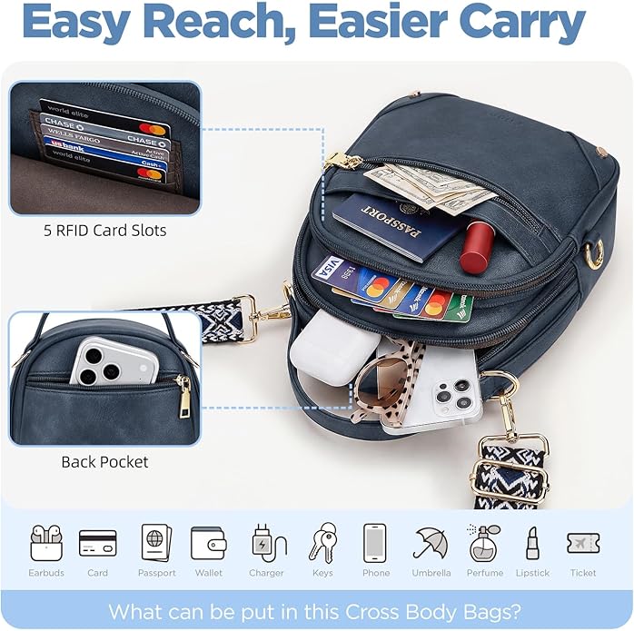 Anti Theft Crossbody Bag for Women RFID Small Purse Travel | Secure Crossbody Phone Purse with Handle, 5 RFID Slots, 7-Pocket Fits 7.9" Tablet, Adjustable Strap, Hands-Free Everyday