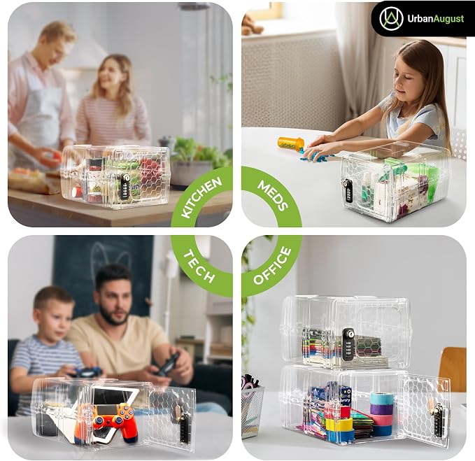 Lock Box For Food & Medicine - Dual Combination & Keyed Lock Box - Made of Industrial-Grade Plastic - One Size (Clear)