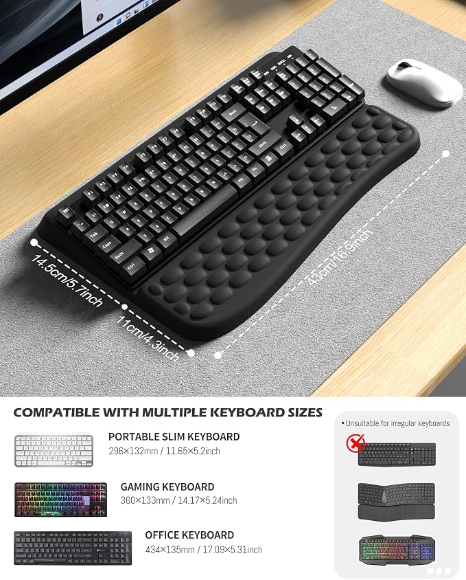 Wrist Rest for Computer Keyboard, Keyboard pad with Wrist Support | Wrist Rest for Computer Keyboard with Two Adjustable Keyboard Angles, Slow Rebound Comfortable Foam and Skin-Friendly Fabric