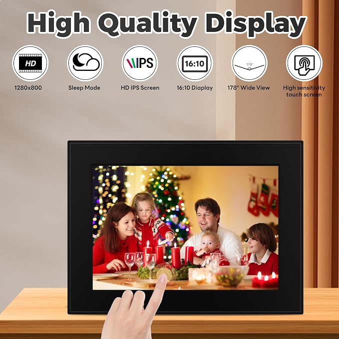 32GB FRAMEO 10.1 Inch Smart WiFi Digital Photo Frame 1280x800 IPS LCD Touch Screen, Auto-Rotation, Share Moments Instantly via Frameo App from Anywhere, Support Schedule Adding & Calendar Display