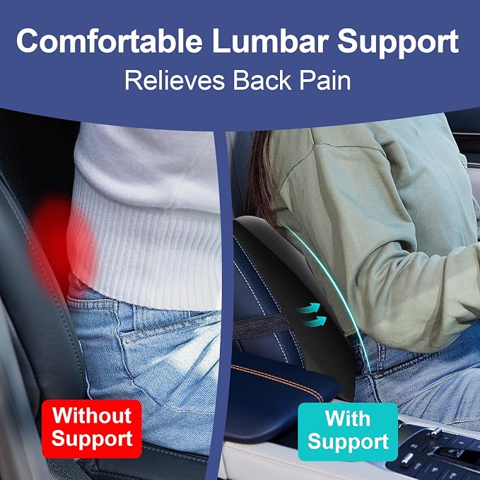 Cooling Lumbar Support Pillow for Car, Memory Foam Car Back Cushion | Cool-Touch Car Seat Back Pillow for Driving, Adjustable Strap, Cool-Touch Ergonomic Lower Back Support Pillow, Office Chairs