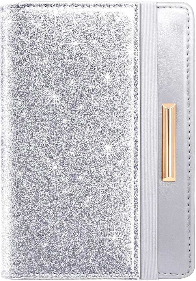 Coco Rossi Passport Holder for Travel Women Slim RFID Passport Cover Wallet | Travel Essentials, Passport Book Holders, Passport Wallet Cover Case, PU Leather, Cute, Thin, Spliced Design, Glitter Silvery