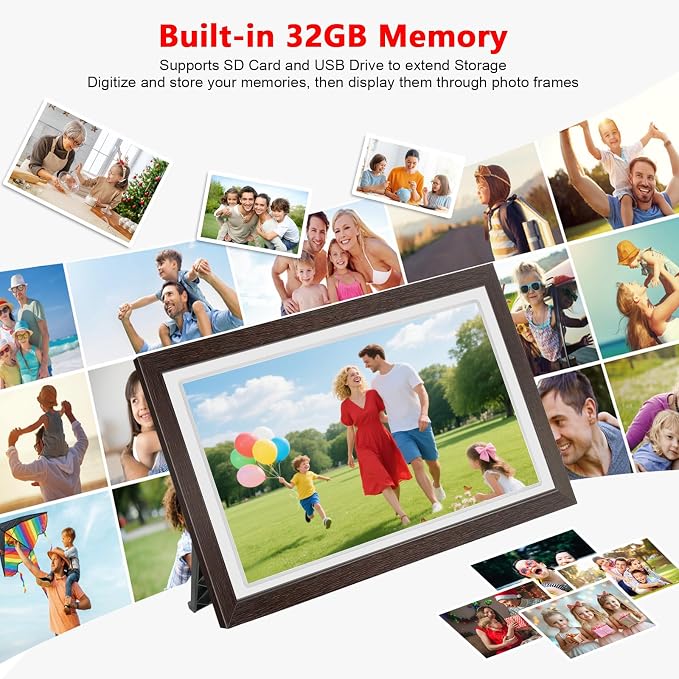 21.5" Large Frameo Digital Photo Frame, 32GB WiFi Digital Picture Frame with 1920x1080 FHD IPS Touch Screen, USB Drive/SD Card, Wall Mountable Auto-Rotate, Easy Share Photos/Videos from Anywhere