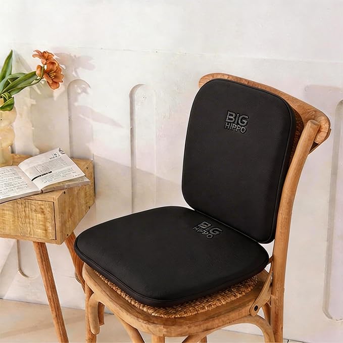 Big Hippo Ergonomic Lumbar Support & Memory Foam Seat Cushion Set - Sciatica & Tailbone Pain Relief for Office, Car & Wooden Dining Chairs - Non-Slip Body Positioner with Breathable Mesh Cover (Black)