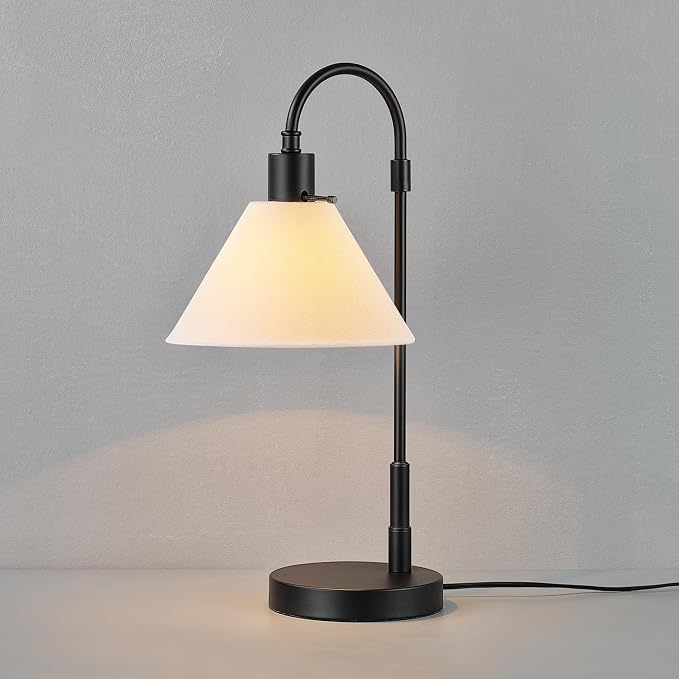 Globe Electric 20" Table Lamp, Matte Black, White Fabric Shade, Rotary Switch on Socket, 5-Foot Black Cord, Bedroom, Home Décor, Nightstand