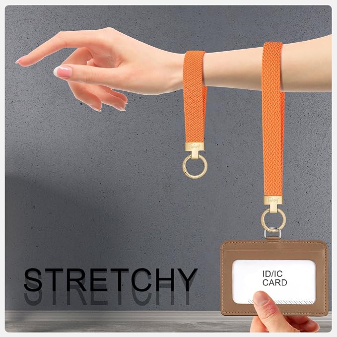 Fishent Stretchy Wristlet Keychain, Cute Key Chain, Woven Wrist Lanyard for Car Keys with 3 Keyrings and D-ring for Women Men