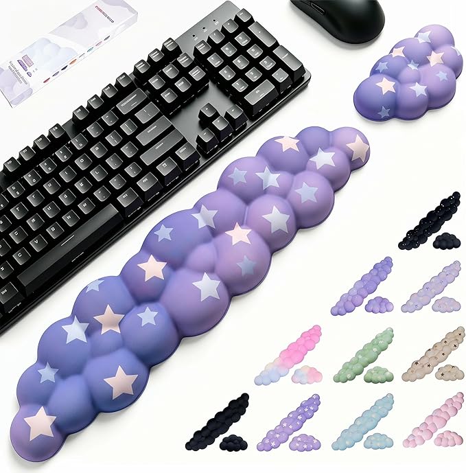 Cloud Wrist Rest for Keyboard & Mouse, Gradient Purple Colorful Star | Memory Foam Arm Rest with Ergonomic Support Fits Full Keyboards and Reduces Typing Fatigue for Office, Gaming and Home Use