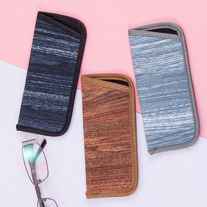 TRIUMPH VISION Reading Glasses Pouch Eyeglass Sleeve Soft Case Slim 3 Pack | Alternative to Bulky Case Lightweight，Neoprene Lined Padded Protect Optical lens Slip in, Cute Pattern Portable for Daily Use