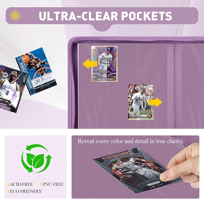 Trading Card Binder 9 Pocket, 360 Pockets Double-Sided Card Album, Premium PU Leather Zipper Card Holder for MTG, TCG, Sports & Game Cards, Must-Have for Collectors（Purple）