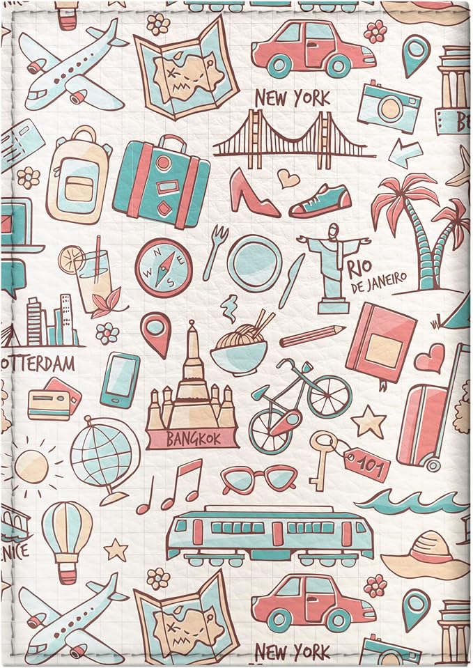 Passport Cover for Kids, Women and Men, Cute Travel Passport Holder (Light Travel Pattern)
