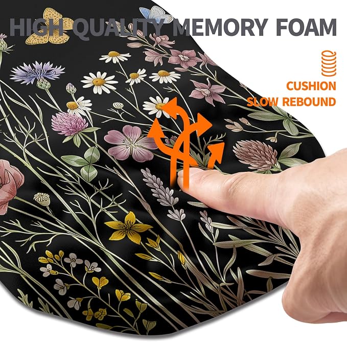 Ergonomic Slope Mouse Pad Wrist Support, Wrist Rest Mousepad for Carpal Tunnel Pain Relief with Massage Bulge and Slow Rebound Memory Foam (12x8 inch, Butterfly and Flower)