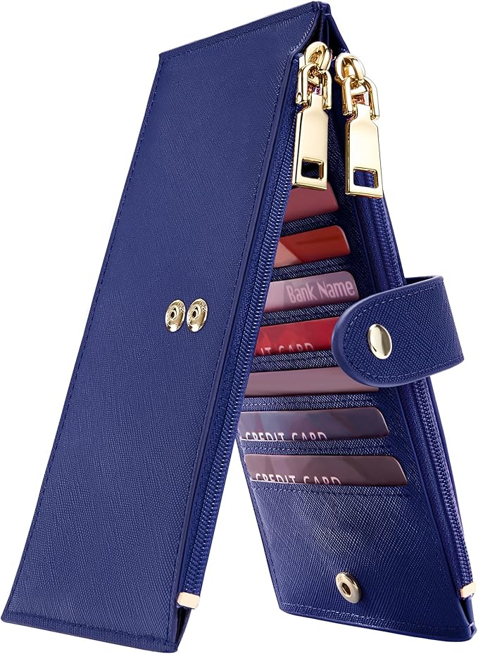 Travelambo RFID Wallet Women Large Size Bifold Multi Card Wallet Case with Zipper Pocke Credit Card Holder for Women