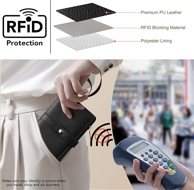 Small Wallet Women RFID Blocking Vegan Leather Slim Thin Bifold Credit Card Wallet Passport Holder Ladies Travel Wallet Mini Purse with Zipper Pocket