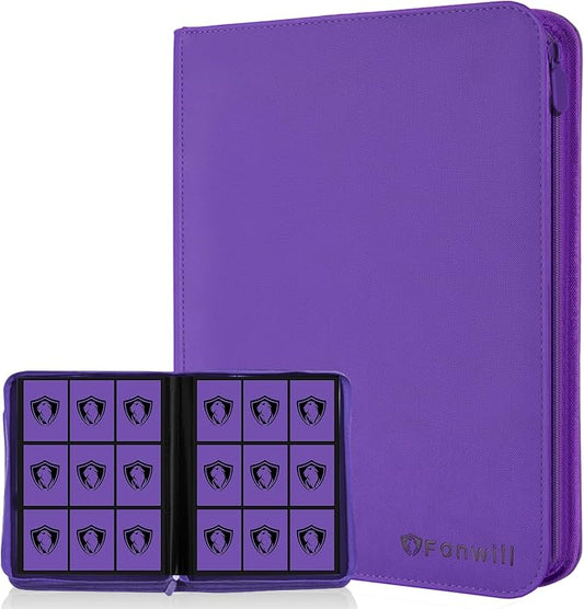9 Pocket Card Binder,360 Pockets Trading Card Holder Book, Premium PU Cover Zip Folder Binder,Side Loading Carrying Case Binder Album for TCG,MTG,Sports Cards,Game Cards (Purple)