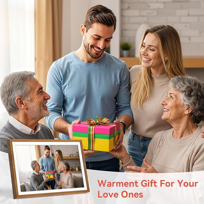 Frameo 10.1" Digital Picture Frame with 32GB Memory WiFi Electronic Photo Frame Wood HD Touch Screen Auto-Rotate Slideshow Wall Mountable Share Photos/Video Remotely Anywhere(Warm Wood)