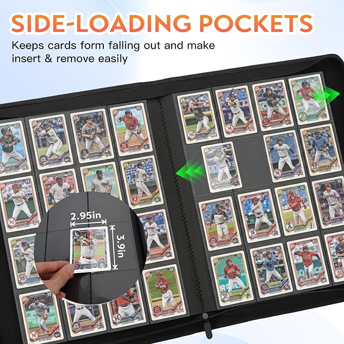 1000+ Pockets Premium Trading Card Binder, 16 Pockets Trading Card Binder Ringless Side Loading Trading,Card Holder Folders for MTG, TCG, Game Cards & Sports Cards(Blue)