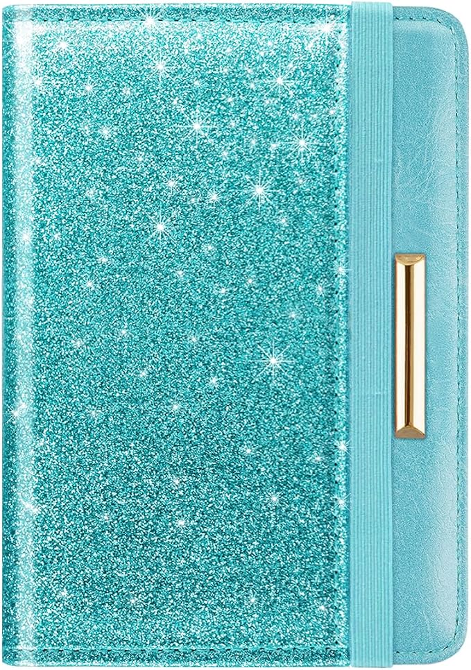 Coco Rossi Passport Holder for Travel Women Slim RFID Passport Cover Wallet | Travel Essentials, Passport Book Holders, Passport Wallet Cover Case, PU Leather, Cute, Thin, Spliced Design, Glitter Teal