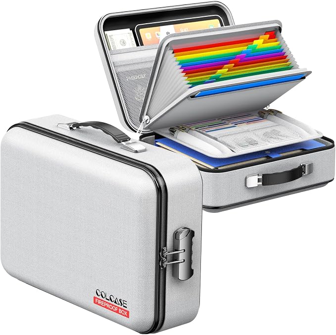 Fireproof Document Organzier with Lock, Hard Fireproof Document Box | Hard-Shell Fireproof Waterproof Document Box with Combination Lock Grey