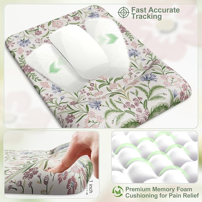 iCasso Mouse Pad with Wrist Rest, Large Desk Mat Set, Purple | Ergonomic Keyboard Pad with Wrist Support, Non-Slip Mouse Mat for Women, Cute Floral Computer Mat for Home Office Gaming