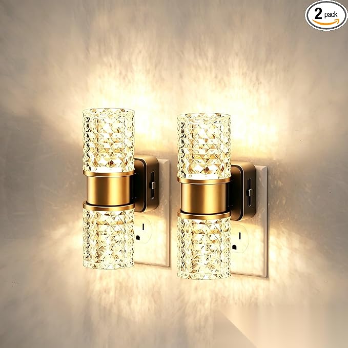 JandCase Night Light, Night Lights Plug into Wall,2 Pack Automatic LED Night Light with Adjustable Brightness, 3000K Plug in Night Lights with Auto Light Sensor, for Bathroom Hallway Decor