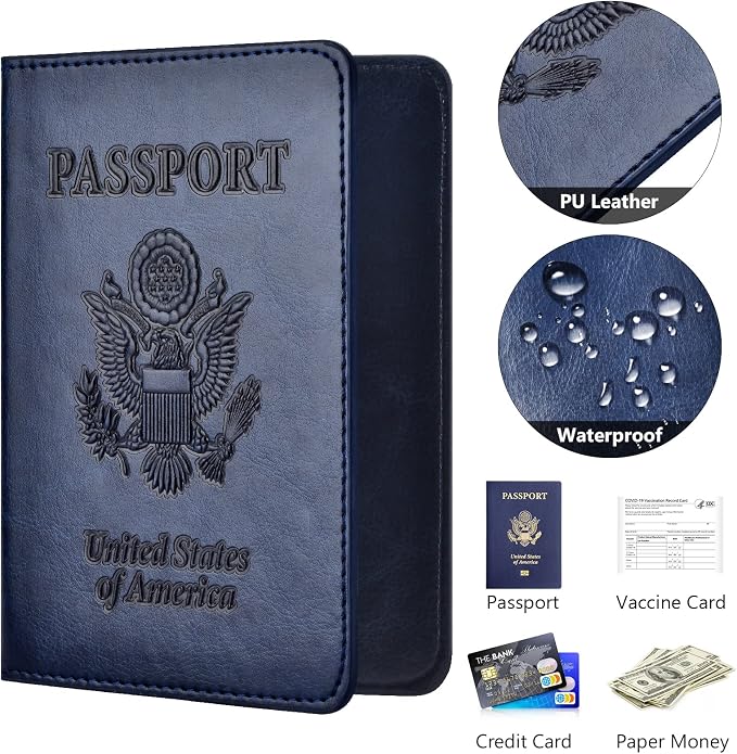 Passport and Vaccine Card Holder Combo, Passport Holder with Vaccine Card Slot, Passport Wallet, Passport Cover, Passport Case, Passport Holder for Women and Men(AB-Dark blue)