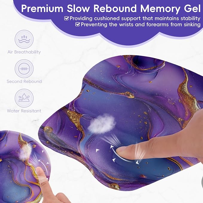 Upgrade Ergonomic Mouse Pad,Non Slip Mousepad Wrist Rest Support for Office, Computer, Laptop & Mac(B-Art Purple Marble)
