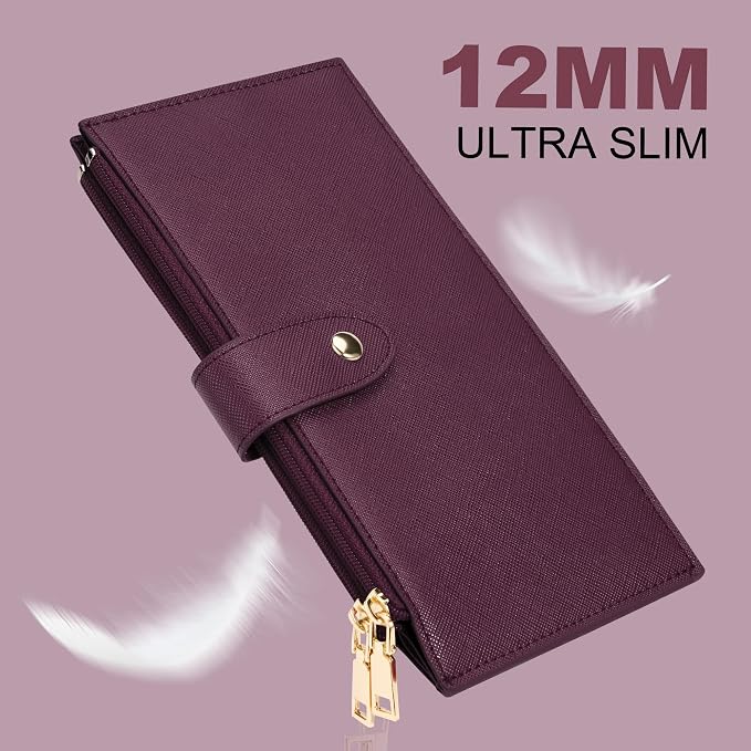 Travelambo RFID Wallet Women Large Size Bifold Multi Card Wallet Case with Zipper Pocke Credit Card Holder for Women
