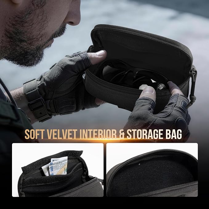ONETIGRIS Tactical Hard Shell Eyeglasses Case Molle Zipper Sunglasses Pouch Shockproof Crush Resistant for Outdoor Activities
