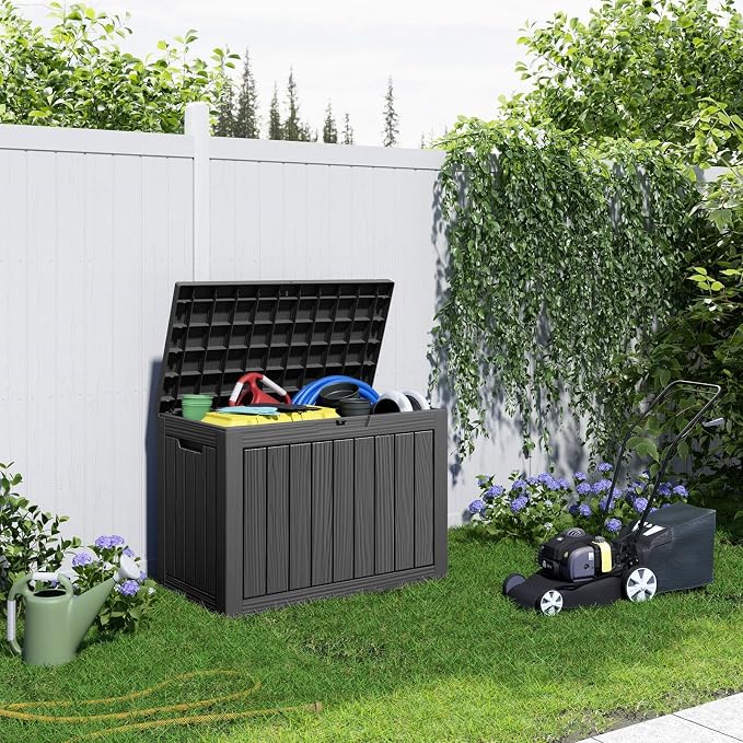 PatioZen 50 Gallon Package Delivery Boxes for Outside, Lokable Secure Resin Package Delivery Box with Lid, Weatherproof and Anti-Theft Storage for Outdoor Front Door, Porch, Curbside, House (Black)