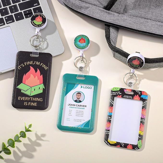 3 Set Dumpster on Fire Badge Holder with Retractable Reel, Retractable ID Badge Holders with Clip Name Key Card Holder Case for Nurse Doctor Teacher Office School