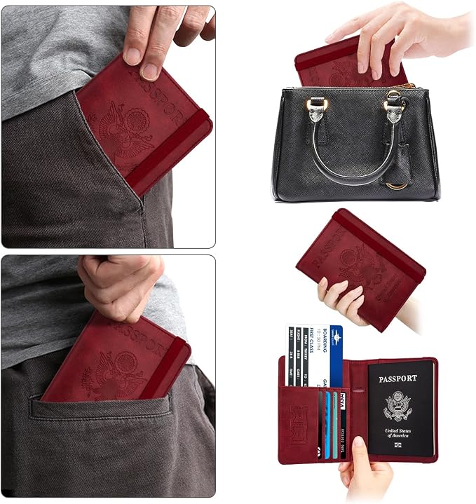 WALNEW Passport Holder for Travel, RFID Passport Cover Wallet for Women Men, PU Leather Passport Book Card Holder Case with Pen, Travelling Essentials for Flying | PU Leather Passport Cover Case with Pen Holder, Travel Must Haves Accessories, Passport ...