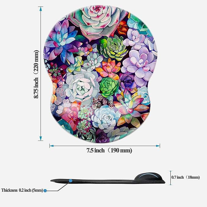 Mouse Pad with Wrist Support, Non Slip Mousepad Wrist Rest for Office, Computer, Laptop & Mac-Comfortable & Lightweight Ergonomic Support Mouse Mat(Succulents -Wrist)