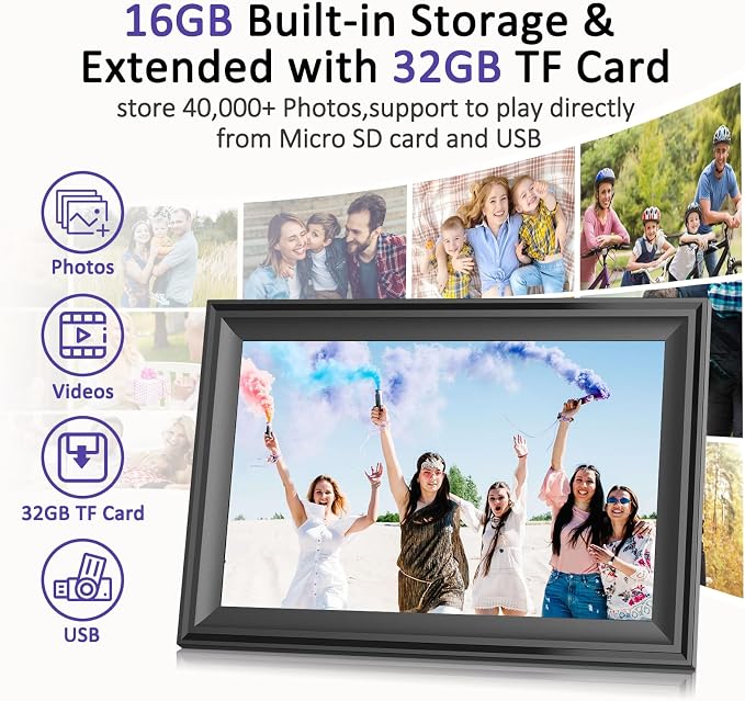 Digital Picture Frame, 10.1 Inch WiFi Photo Frame Electronic, IPS HD Display Touch Screen,16GB Storage, Wall Mountable, Auto-Rotate, Share Photos and Video via Uhale App