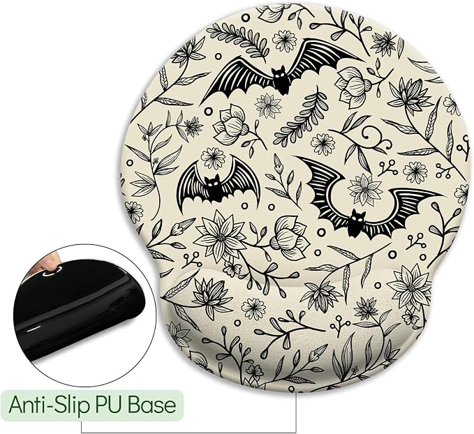 LIMKRIAN Goth Bat Ergonomic Mouse Pad with Gel Wrist Rest, 9.8 x 8.6 in | Non-Slip PU Base, Smooth Surface, Cooling Gel Eases Wrist Pain, Comfort Wrist Support, Gothic Office Desk Accessories Decor
