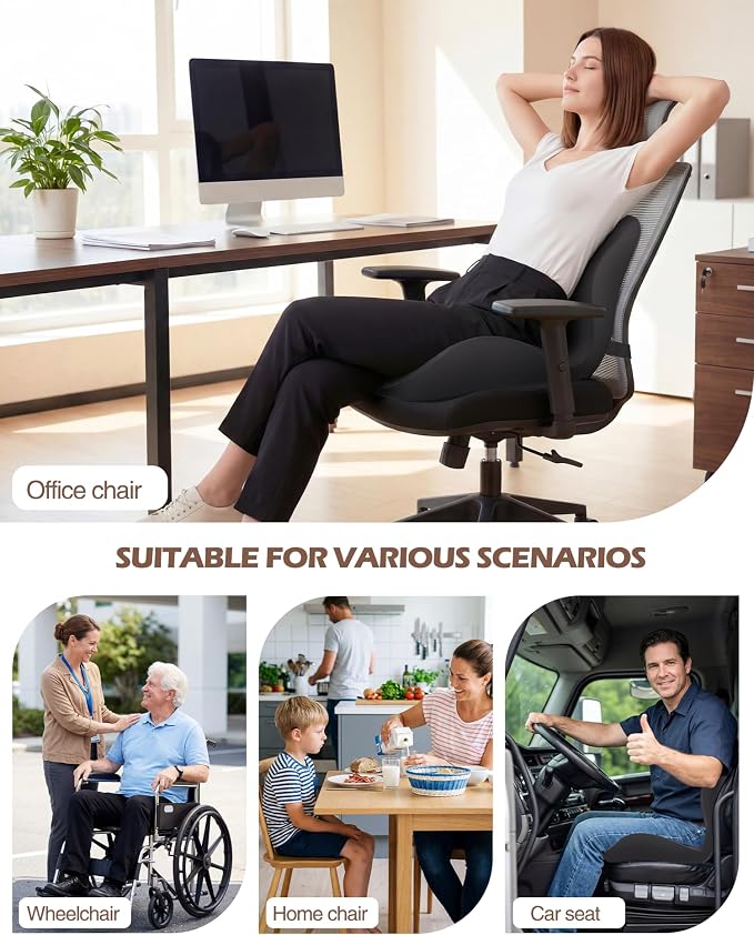 Office Chair Cushion for Tailbone & Low Back Pain Relief, Seat Cushions for Office Chairs with Comfortable Foam and High Backrest, Suitable for Office Chairs, Cars, Trucks, and Home Chairs