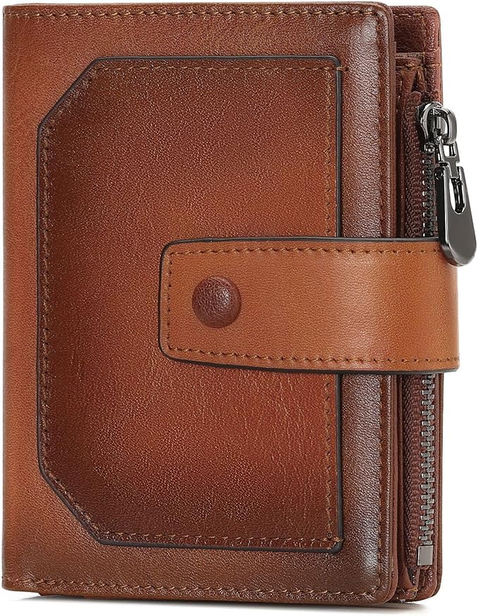 GAEKEAO Genuine Leather Wallets for Men with Zipper, RFID Blocking Mens Wallet with Coin Pouch, Bifold Wallet with 2 ID Windows in Gift Box, Billeteras de Hombres