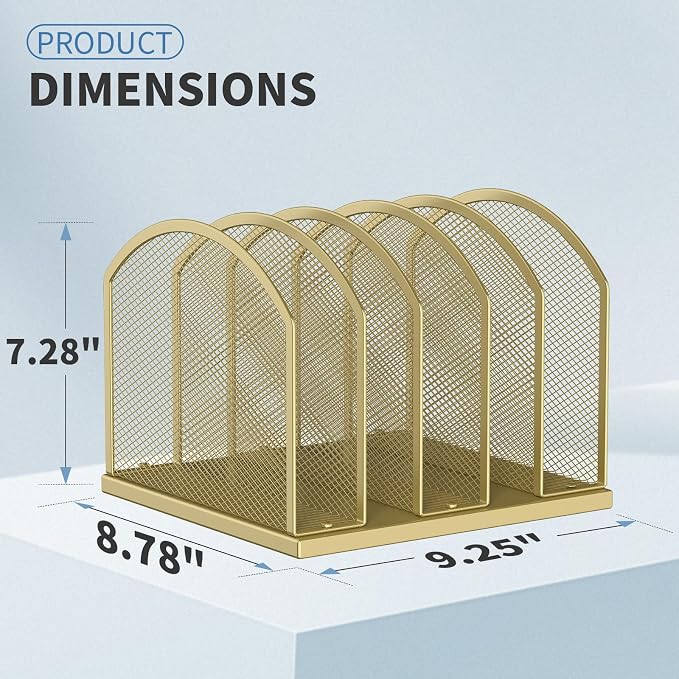 Gawerk 5-Section Vertical Desktop Organizer, 5-Section Mesh File Folder Stand Sorter for Office Home Classroom Organization