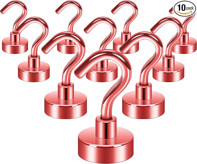 Neosmuk Magnetic Hooks, Heavy Duty 30lb+ Strong Magnet Hook for Cruise Cabins, Cruise Essentials 2026 for Hanging, Metal Wall Refrigerator Hangers (Red, 10 Pack)