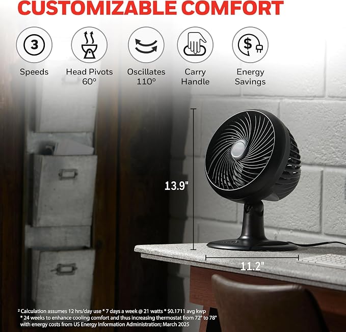 Honeywell Fan, Turbo Force Oscillating Table Fan with 3 Speeds, Air Circulator for Bedroom, Black, HT-906