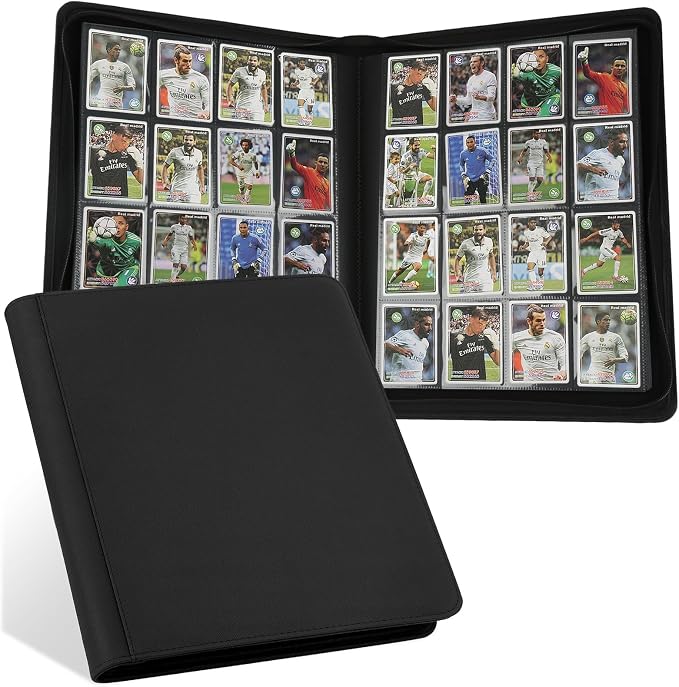 16 Pocket Ringless Side Loading Trading Card Binder, 1024 Cards PU Fixed Page Zipper Card Album for TCG Sports Game Cards, Not Fit Top Loaders (Black)