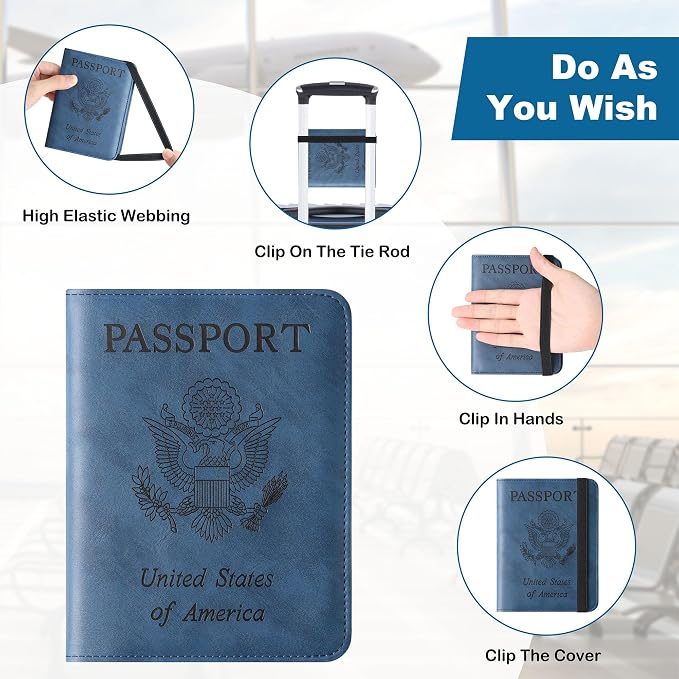 Airtag Passport Holder for Travel Essentials, RFID Passport Cover | Rfid Blocking Wallet, Synthetic Leather Case, Vacation Travel Accessories, For Women Men