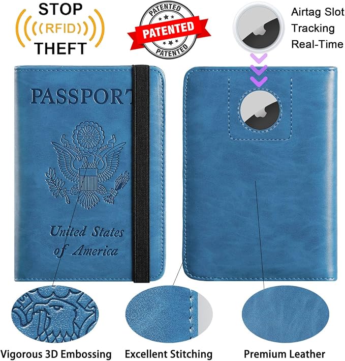 Airtag Passport Holder, Travel Essentials, Passport Cover, RFID Wallet | Passport Wallet, Travel Accessories, RFID Blocking, Synthetic Leather Card Case, International Must Haves, For Women Men