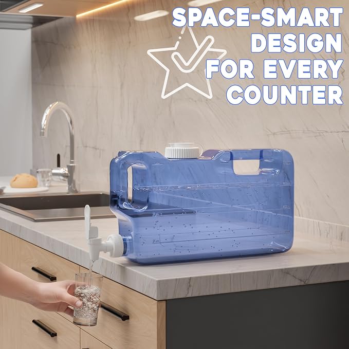 Refrigerator Water Dispenser 1.1 Gallon Bottle with Spigot - BPA Free Plastic Slim Water Jug with Spout Leak Proof | Refillable Fridge Water Container, Convenient Handles
