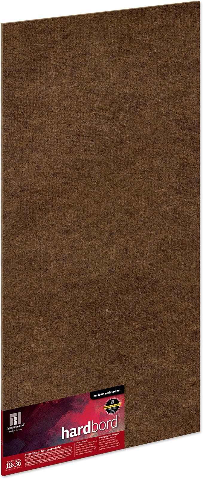 Ampersand Art Supply Hardboard Wood Painting Panel: Museum Series Hardbord, 18" x 36", 1/8 Inch Flat Profile