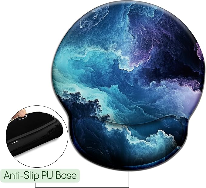 LIMKRIAN Galaxy Mouse Pad with Wrist Rest, 9.8 x 8.6 in | Ergonomic Wrist Support, Non-Slip PU Base, Pain Relief, Gaming Computer Mousepad, Cute Office Desk Accessories Decor